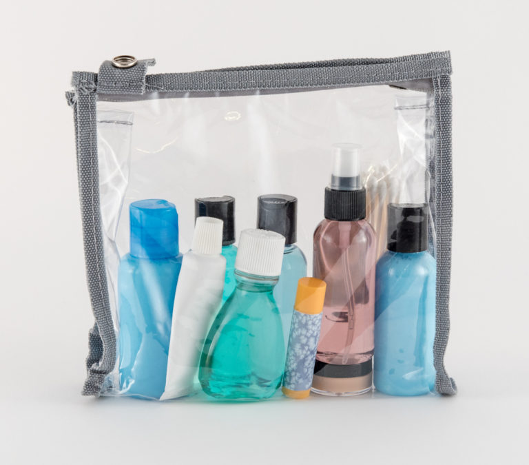 Travel Toiletries in Clear Plastic Bag